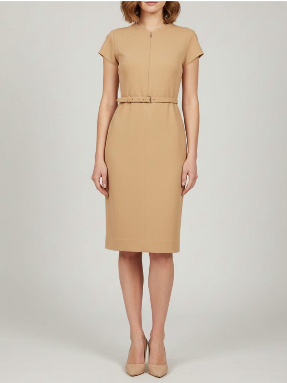$307 Diane Von Furstenberg Camel Short-Sleeve Belted Midi Dress